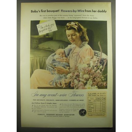 1946 FTD Florists' Telegraph Delivery Association Ad - Baby's first bouquet!
