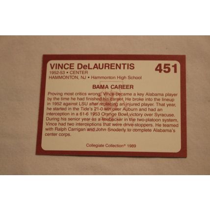 Vince DeLaurentis 1989 Collegiate Collection Alabama's Finest NO. 451