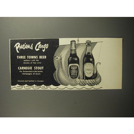1951 Three Towns Beer and Carnegie Stout Ad - Precious Cargo