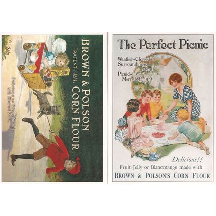 Brown & Polson Corn Flour Picnic Cart 2x Advertising Postcard s