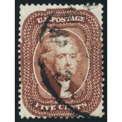 28, Used 5¢ F/VF RARE Red Brown Color Cat $1,100.00 - Stuart Katz