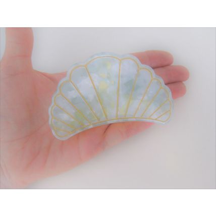 Blue marbled seashell acrylic and metal hair claw clip