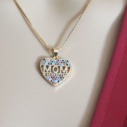 Gold CZ Heart Mom Necklace - Gold Plated Copper & Austrian Crystals