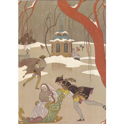 George Barbier Skating Postcard unused crease