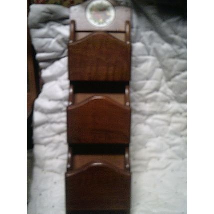 Wall organizer wood with ceramic decal 3 sections vintage 1980s