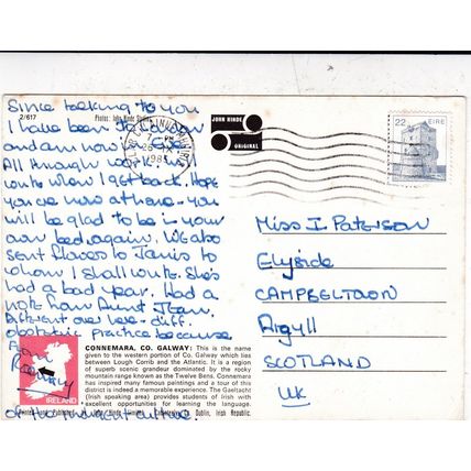 Connemara Co Galway Ireland Postcard posted 1985 creased
