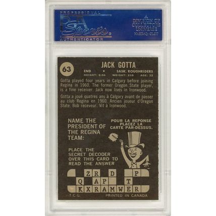 1964 Topps CFL Jack Gotta #63 PSA 8 (OC) P1253
