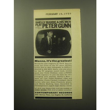 1959 Contemporary Records Ad - Shelly Manne & His Men Play Peter Gunn