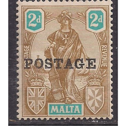 Malta 1926 KGV 2d Brown & Blue Ovpt Postage MM SG 147 ( R816 )