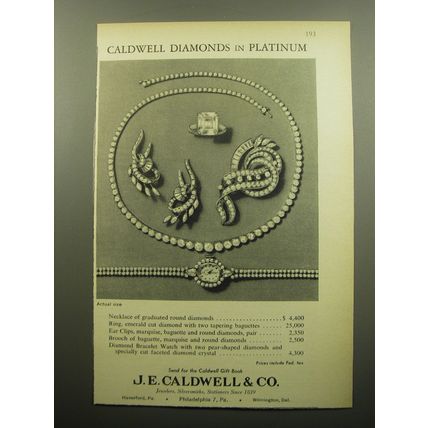 1960 J.E. Caldwell Jewelry Ad - Caldwell Diamonds in Platinum