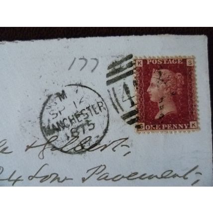 1875 GB QV 1d Red stamp 177 KS cover Manchester Whaley Bridge Nottingham Towle