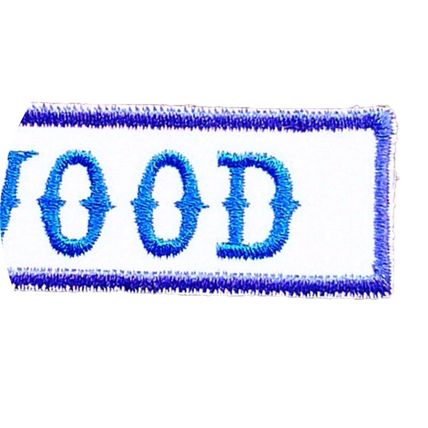 Biker Patch Mayhem Badge Iron On Blue & White 2.5cm x 9.7cm Motif Applique P600