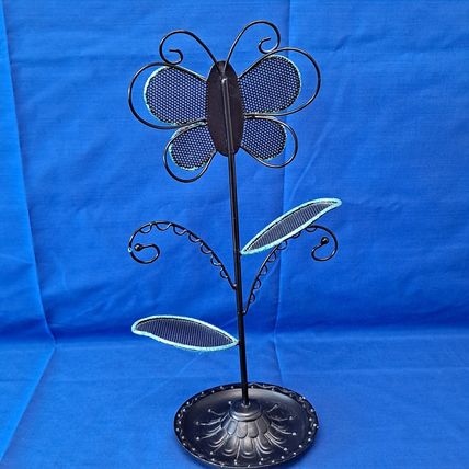 Metal BUTTERFLY EARRING Tree Jewelry Holder Ring/Bracelet Tray Pink Stand 12 7/8