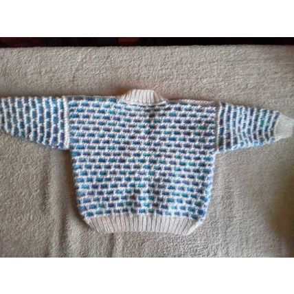 Brand NEW Hand Knitted 18 in 46 cm Chest Varied Blue and White slip stitch cardi
