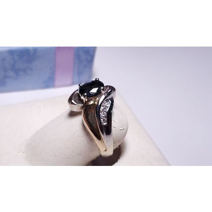 Estate 1.02ct Royal Blue Sapphire .15ctw Diamond 2Tone 14Kt 7.4gTwist Ring22429