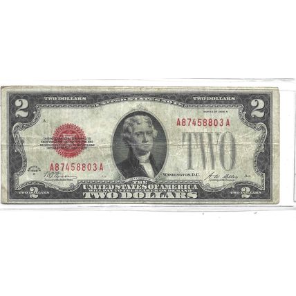 1928-F Large red Seal, $2.00 Bill VF