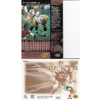 BRETT FAVRE & A.J. HAWKDOUBLE JERSEY AUTO 1995/07 GREEN BAY PACKERS SB CHAMPIONS
