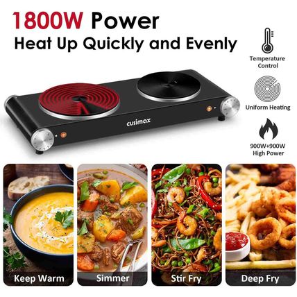 Cusimax Hot Plate for Cooking 1800W Portable Electric Double Burner Countertop C