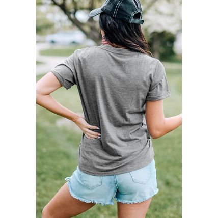Gray Easter Egg HOPPY Chenille Patched Pattern T Shirt