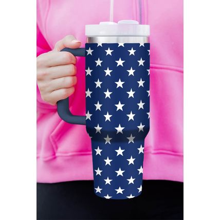 Sail Blue Star Printed Thermos Cup with Handle 40oz