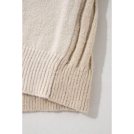 Khaki Cable Knit Colorblock Crew Neck Drop Shoulder Sweater