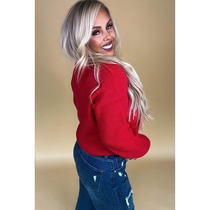 Racing Red Sparkle All The Way Tinsel Crew Neck Plus Size Sweater