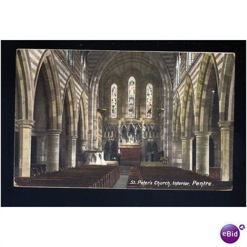 Wales PENTRE St Peter's Church Interior Postcard by Wrench (14132)