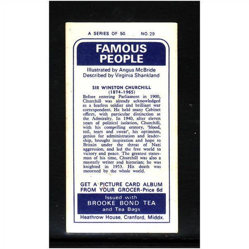 Brook Bond Famous People Sir Winston Churchill Card No 29 Mint