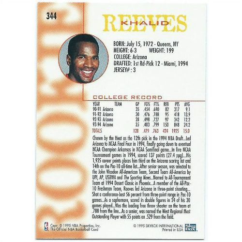 1994-1995 Hoops - #344 - Khalid Reeves RC