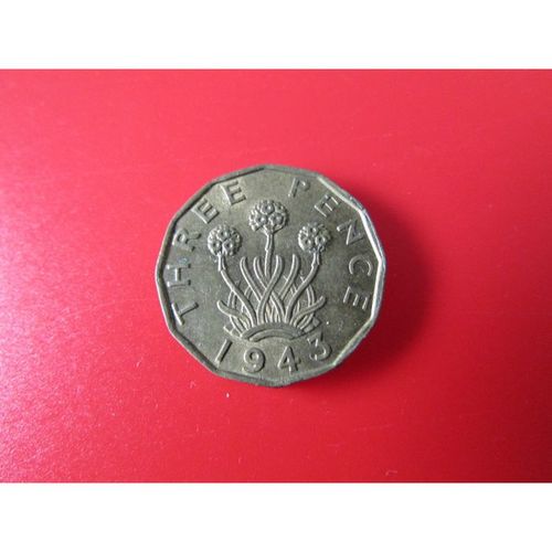 1943 GEORGE VI BRASS THREEPENCE - COIN - 2 FREE POST. Q