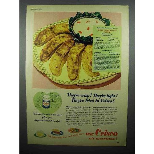 1951 Crisco Shortening Ad - Fried Banana Crescents
