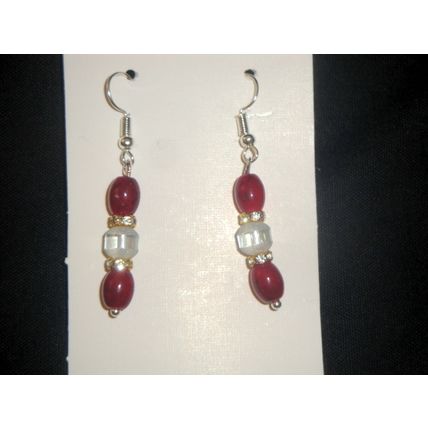 Slim elegant red claret & etched clear glass with crystal earrings