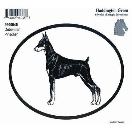 Dog Breed Oval Vinyl Car Decal Black & White Sticker - Doberman Pinscher