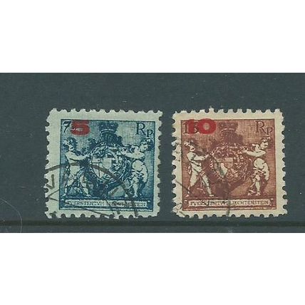 liechtenstein stamps sg63 sg 64 set used vfu surcharge 1924
