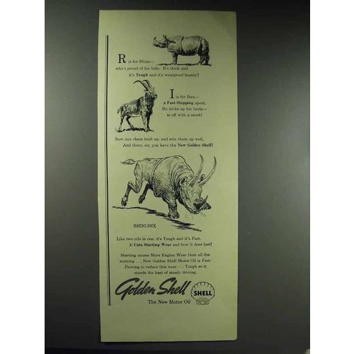 1937 Golden Shell Motor Oil Ad - R is for Rhino