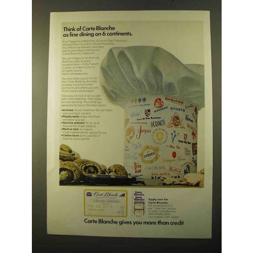 1970 Carte Blanche Ad - Fine Dining on 6 Continents