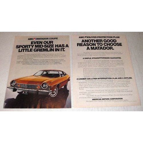 1974 AMC Matador Coupe Car Ad - Sporty Mid-Size