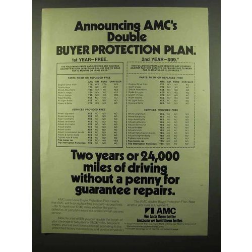 1974 AMC Motors Ad - Double Buyer Protection Plan