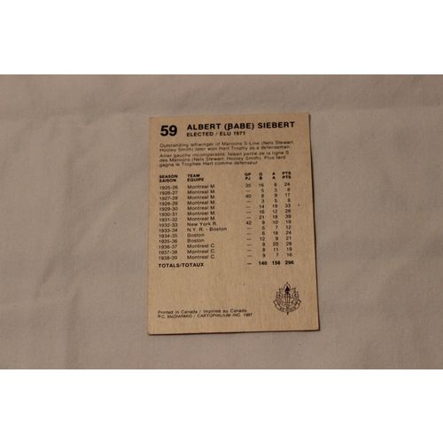 Albert (Babe) Siebert 1985-87 Cartophilium Hall of Fame NO. 59