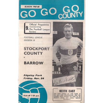 STOCKPORT COUNTY v BARROW football programme November 24th, 1967