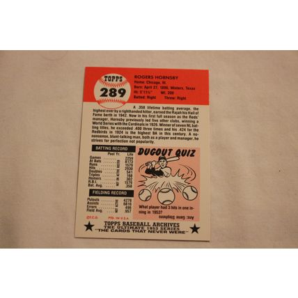 Rogers Hornsby 1991 Topps 1953 Archives NO. 289