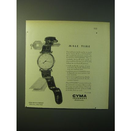 1948 Cyma Tavannes Cymatic Automatic Watch Ad - Male Time
