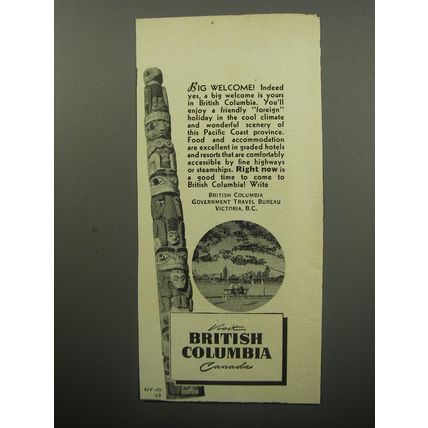 1951 British Columbia Canada Ad - Big Welcome!
