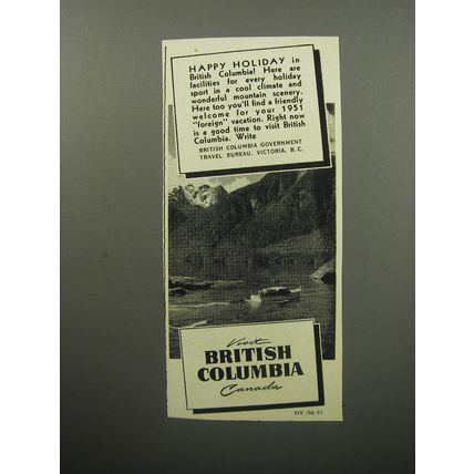 1951 British Columbia Canada Ad - Happy holiday in British Columbia