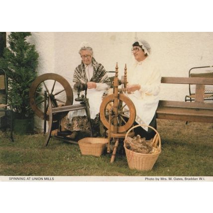 OAPs Sewing Spinning Crafts at Isle Of Man Union Mills Postcard