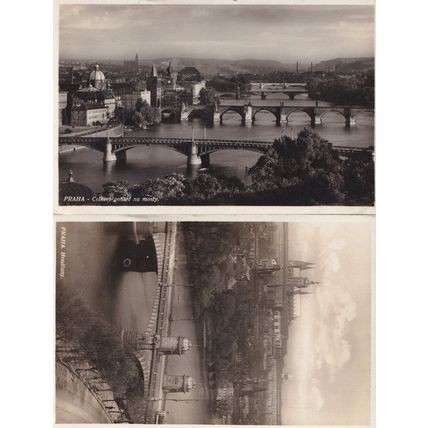 Praha Prague Celkovy Pohled Ma Mosty Hradcany 2x Real Photo Postcard s
