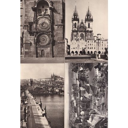 Prague Astronomical Clock & River Vitava Bridge Town Square 4x RPC Postcard s