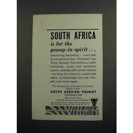1961 South African Tourist Corporation Ad - for the young-in-spirit