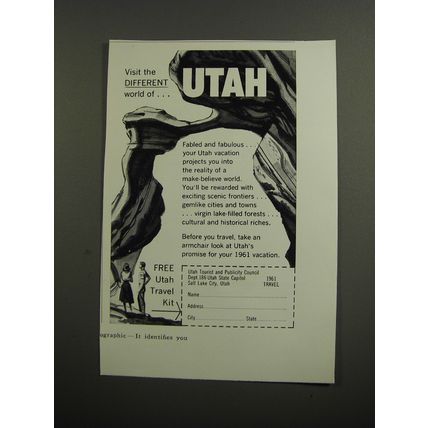 1961 Utah Tourism Ad - Visit the different world of Utah