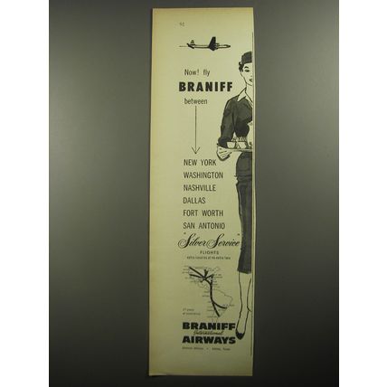 1956 Braniff Airways Ad - Now! Fly Braniff between